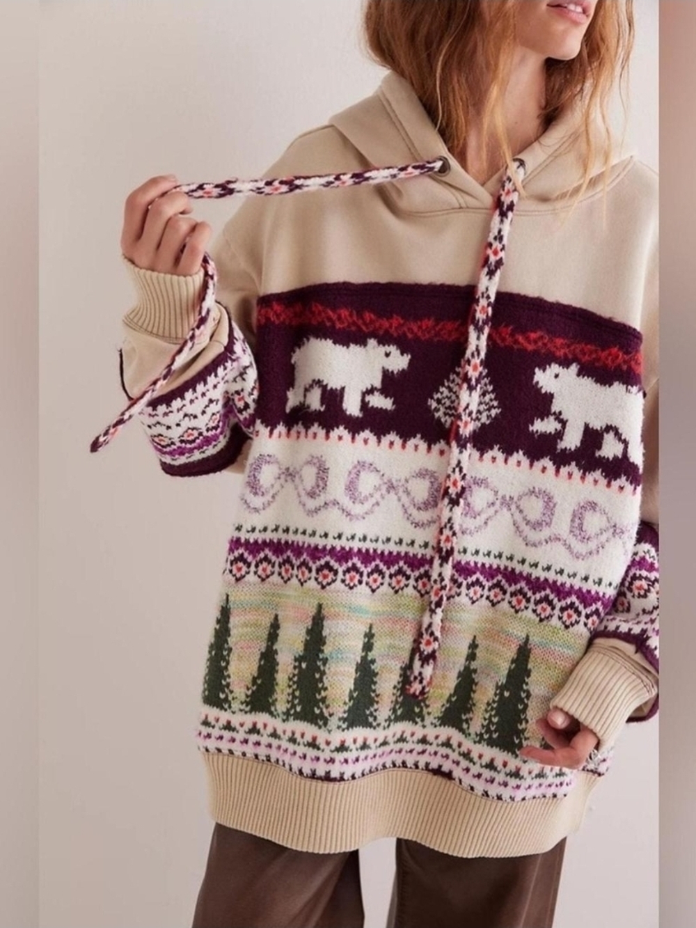 NWOT Free People Lutz Fair Isle Hoodie Oversized M